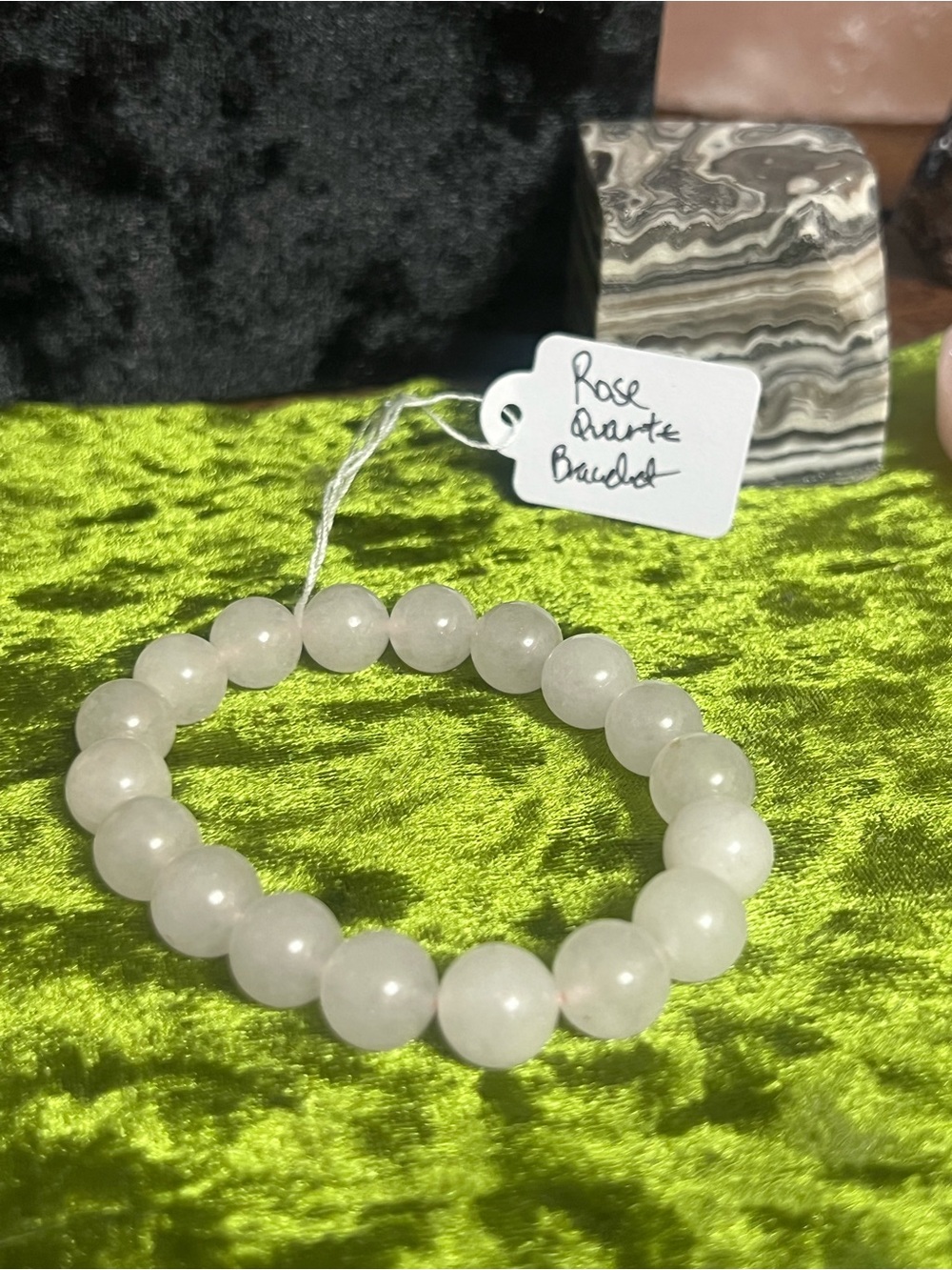 Rose Quartz Beaded Stretch Bracelet for Kids - Light Pink